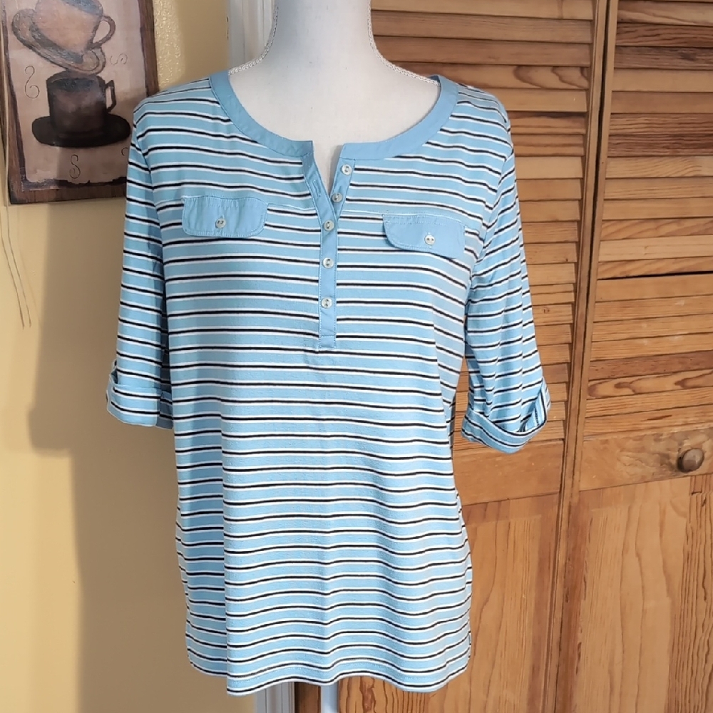 Croft & Barrow Striped Blue Women's Top L